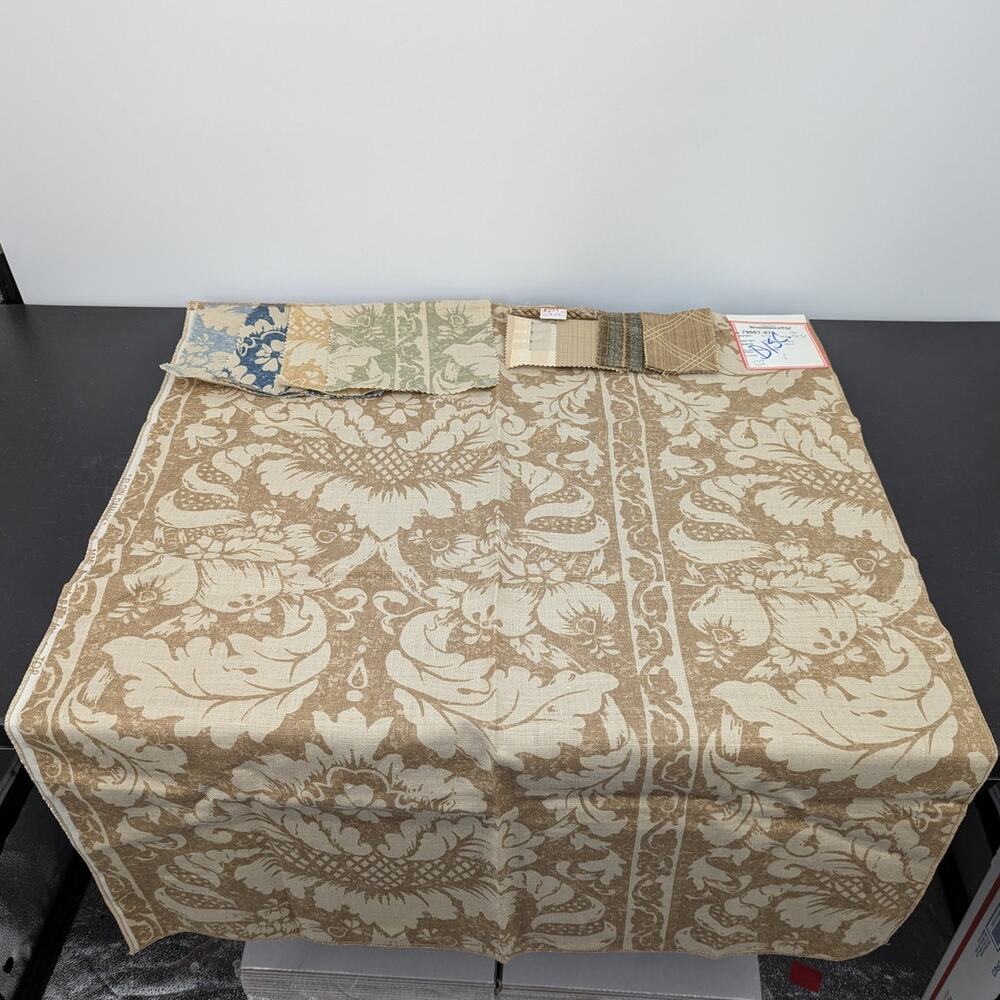 Brunschwig & Fils Linen Damask Fabric Sample Coffee Brown Craft Material Boho
